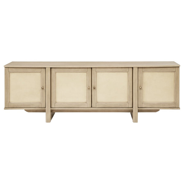 English Elm Kimpton Woven Cane Four Door Media Console with Antique Brass Oak Finish B062P519925