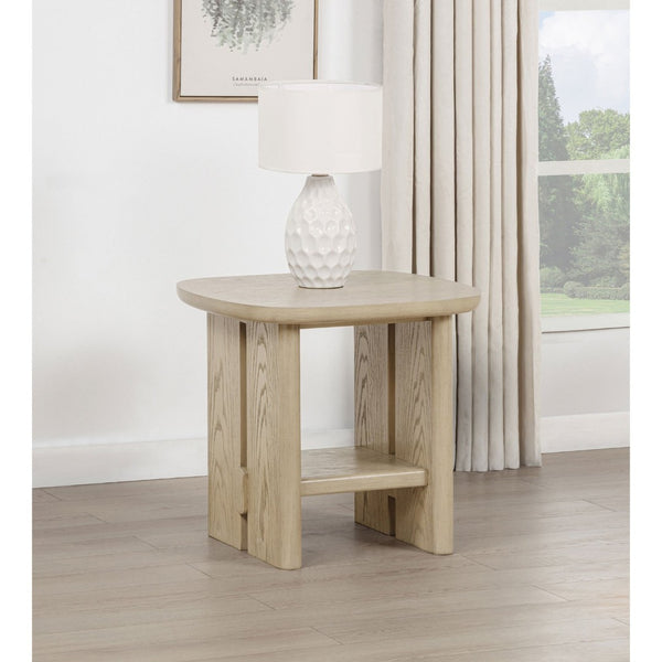 English Elm Kimpton Oak Veneer Square End Table with Split Leg Base and Open Lower Shelf B062P519926