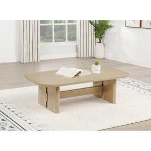 English Elm Kimpton Beige Oak Veneer Rectangular Coffee Table with Sculptural Trestle Base B062P519927