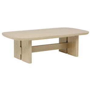 English Elm Kimpton Beige Oak Veneer Rectangular Coffee Table with Sculptural Trestle Base B062P519927