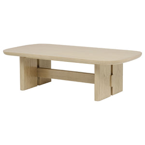 English Elm Kimpton Beige Oak Veneer Rectangular Coffee Table with Sculptural Trestle Base B062P519927