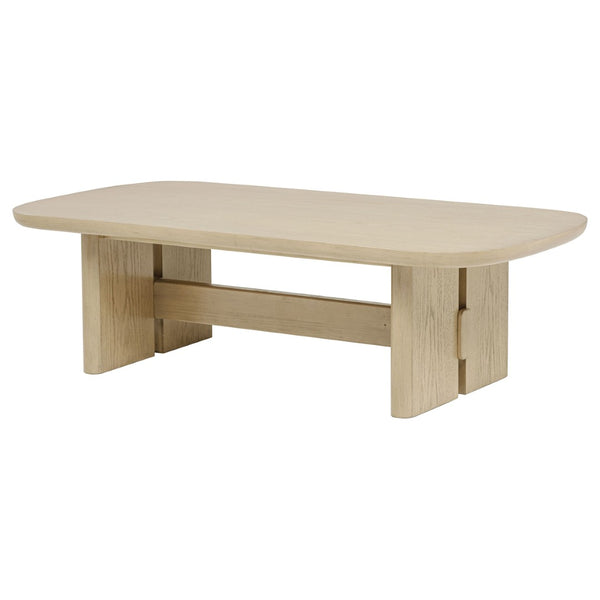 English Elm Kimpton Beige Oak Veneer Rectangular Coffee Table with Sculptural Trestle Base B062P519927