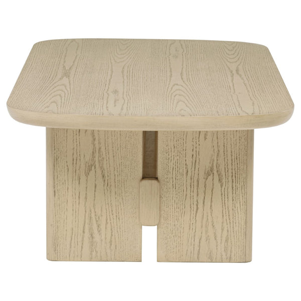 English Elm Kimpton Beige Oak Veneer Rectangular Coffee Table with Sculptural Trestle Base B062P519927
