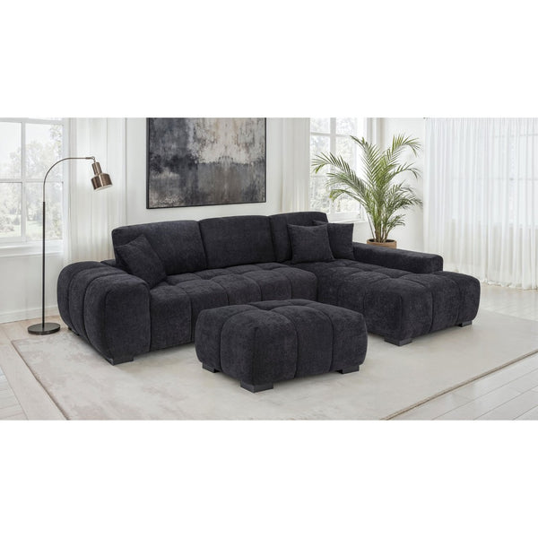 English Elm Plather Channel Tufted Rectangular Ottoman Low Profile Foam Upholstered Living Room Seat Black B062P520051