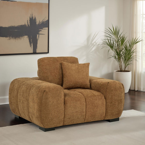 English Elm Plather Oversized Channel Tufted Accent Chair Wide Track Arms Contemporary Living Room Amber B062P520054
