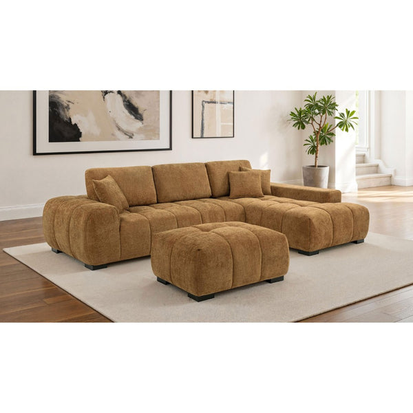 English Elm Plather Channel Tufted Rectangular Ottoman Low Profile Foam Upholstered Living Room Seat Amber B062P520055