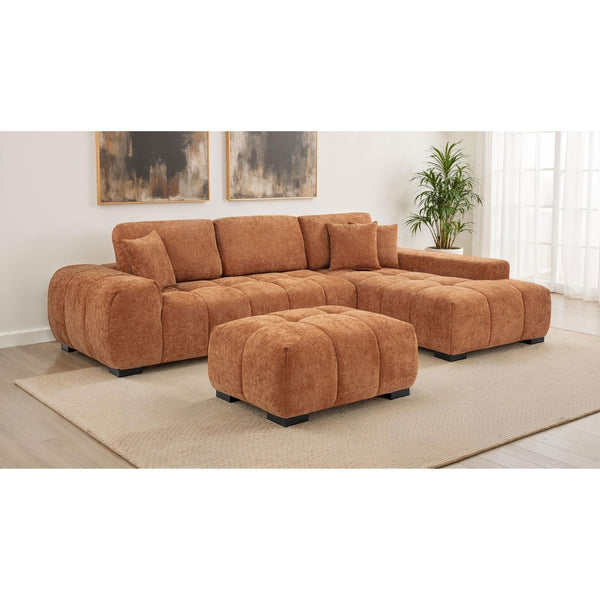 English Elm Plather Channel Tufted Rectangular Ottoman Low Profile Foam Upholstered Living Room Seat Orange B062P520059