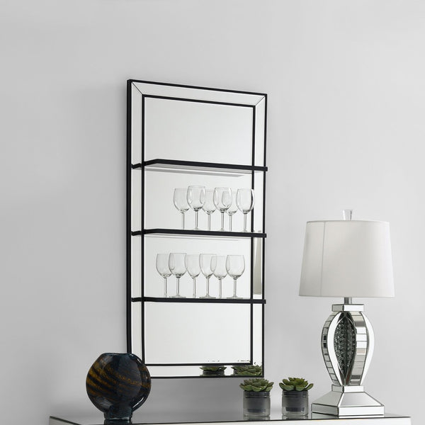 English Elm Cardinal Tall Beveled Wall Mirror with Three Integrated Shelves for Glam Entryway Display B062P520060