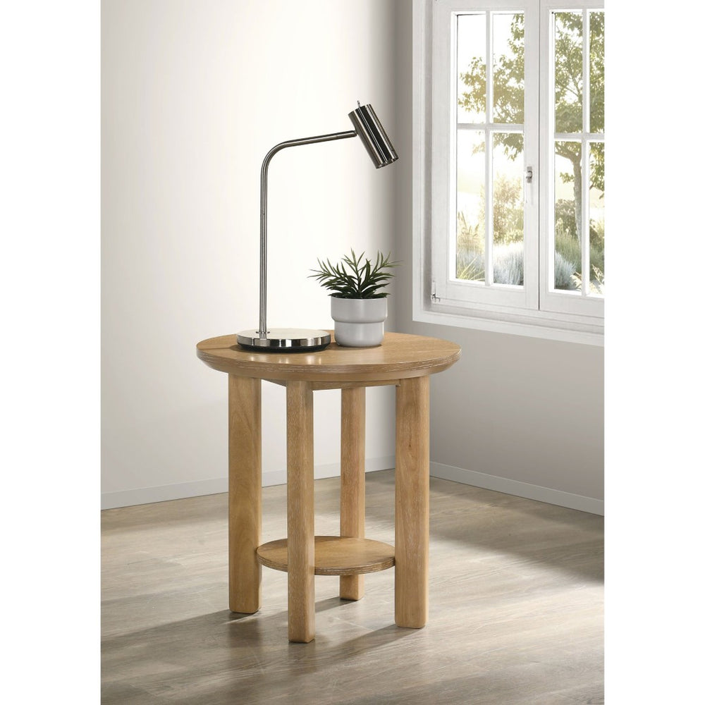 English Elm Crispin Round Oak Veneer End Table with Open Shelf for Modern Living Spaces Light Oak B062P520061