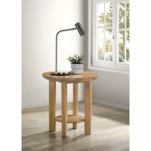 English Elm Crispin Round Oak Veneer End Table with Open Shelf for Modern Living Spaces Light Oak B062P520061