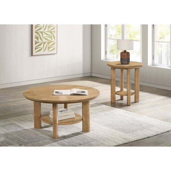 English Elm Crispin Round Oak Veneer End Table with Open Shelf for Modern Living Spaces Light Oak B062P520061