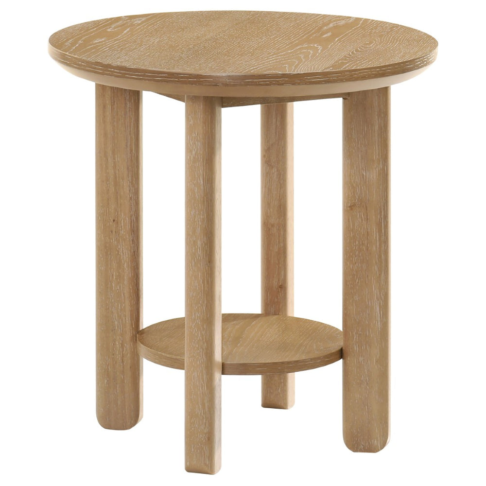 English Elm Crispin Round Oak Veneer End Table with Open Shelf for Modern Living Spaces Light Oak B062P520061