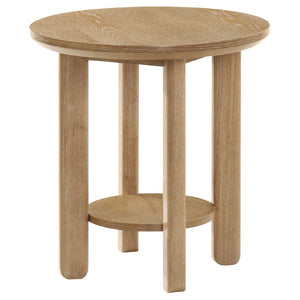 English Elm Crispin Round Oak Veneer End Table with Open Shelf for Modern Living Spaces Light Oak B062P520061