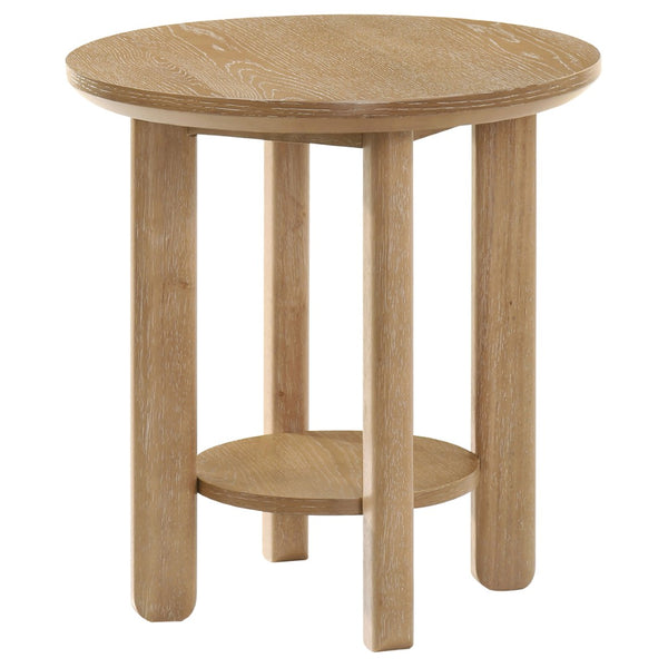 English Elm Crispin Round Oak Veneer End Table with Open Shelf for Modern Living Spaces Light Oak B062P520061