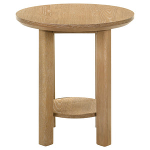English Elm Crispin Round Oak Veneer End Table with Open Shelf for Modern Living Spaces Light Oak B062P520061