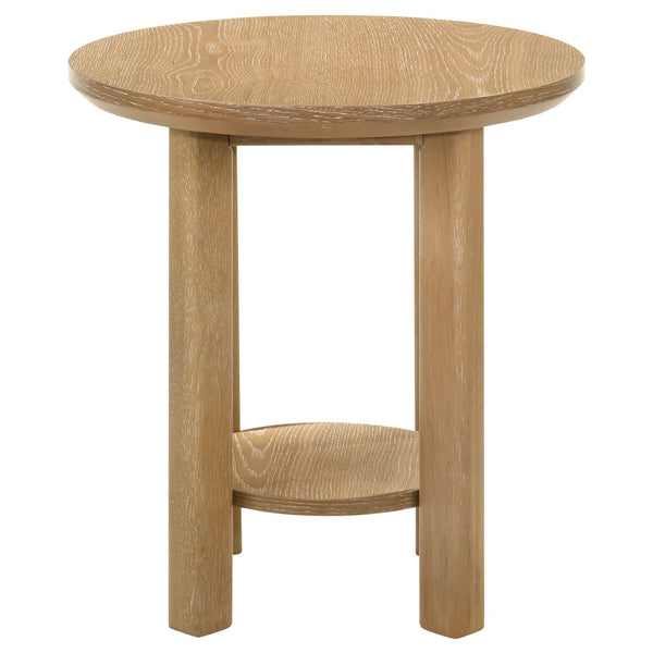 English Elm Crispin Round Oak Veneer End Table with Open Shelf for Modern Living Spaces Light Oak B062P520061