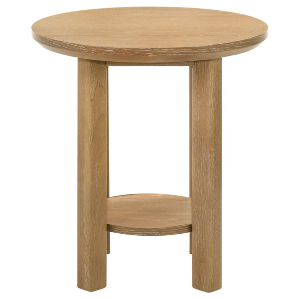 English Elm Crispin Round Oak Veneer End Table with Open Shelf for Modern Living Spaces Light Oak B062P520061