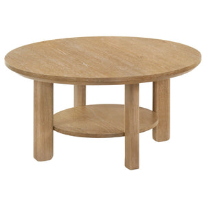 English Elm Crispin Round Oak Veneer Coffee Table with Open Shelf for Casual Living Rooms Light Oak B062P520062
