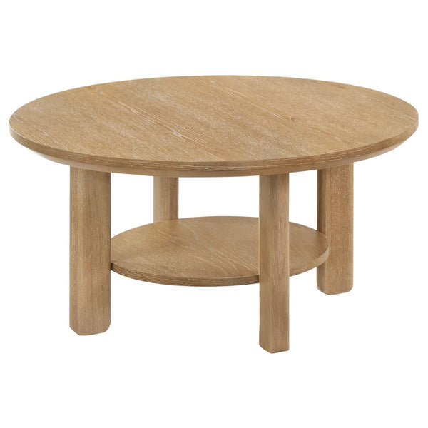 English Elm Crispin Round Oak Veneer Coffee Table with Open Shelf for Casual Living Rooms Light Oak B062P520062