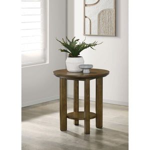English Elm Crispin Round Oak Veneer End Table with Open Shelf for Modern Living Spaces Brown B062P520065