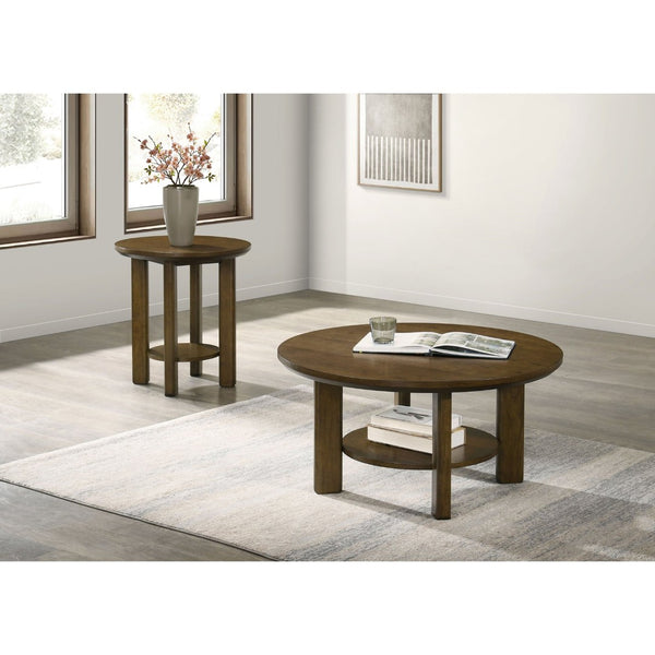 English Elm Crispin Round Oak Veneer End Table with Open Shelf for Modern Living Spaces Brown B062P520065