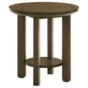 English Elm Crispin Round Oak Veneer End Table with Open Shelf for Modern Living Spaces Brown B062P520065