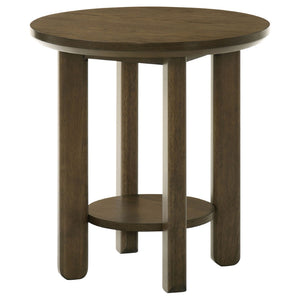 English Elm Crispin Round Oak Veneer End Table with Open Shelf for Modern Living Spaces Brown B062P520065