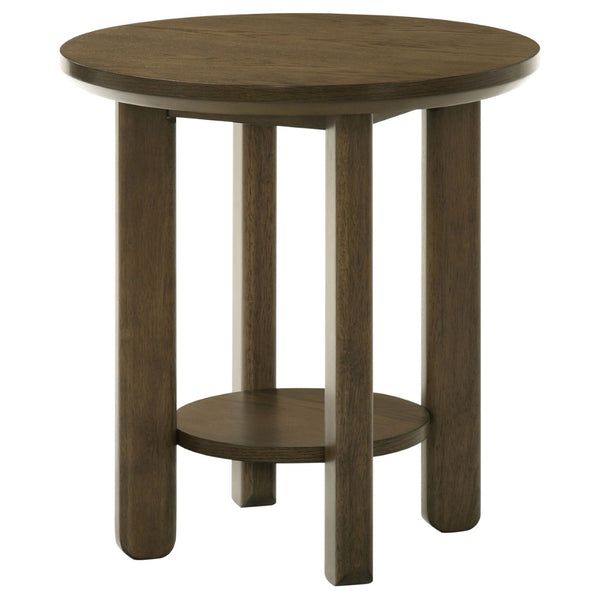English Elm Crispin Round Oak Veneer End Table with Open Shelf for Modern Living Spaces Brown B062P520065