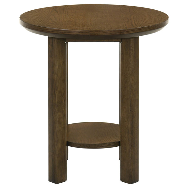 English Elm Crispin Round Oak Veneer End Table with Open Shelf for Modern Living Spaces Brown B062P520065