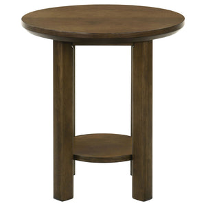 English Elm Crispin Round Oak Veneer End Table with Open Shelf for Modern Living Spaces Brown B062P520065