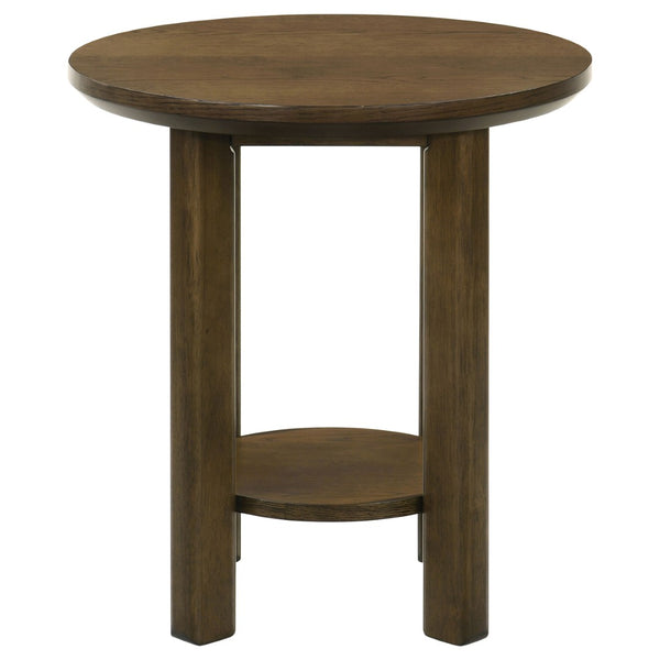 English Elm Crispin Round Oak Veneer End Table with Open Shelf for Modern Living Spaces Brown B062P520065