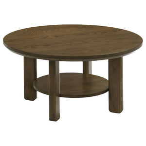 English Elm Crispin Round Oak Veneer Coffee Table with Open Shelf for Casual Living Rooms Brown B062P520066