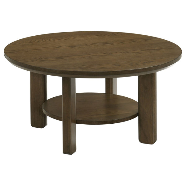 English Elm Crispin Round Oak Veneer Coffee Table with Open Shelf for Casual Living Rooms Brown B062P520066