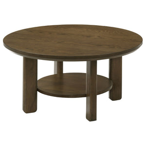 English Elm Crispin Round Oak Veneer Coffee Table with Open Shelf for Casual Living Rooms Brown B062P520066