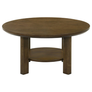 English Elm Crispin Round Oak Veneer Coffee Table with Open Shelf for Casual Living Rooms Brown B062P520066