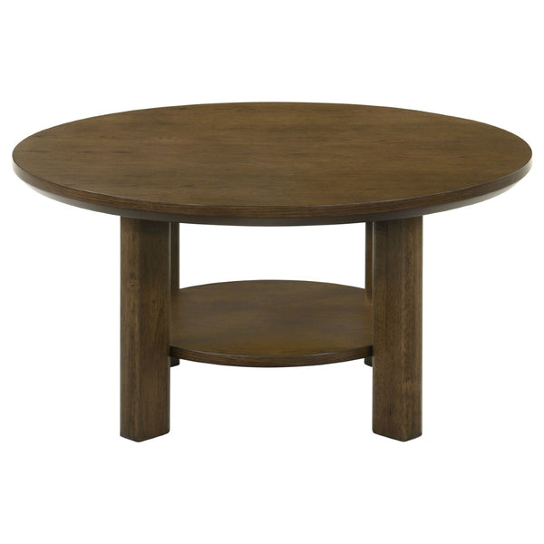 English Elm Crispin Round Oak Veneer Coffee Table with Open Shelf for Casual Living Rooms Brown B062P520066