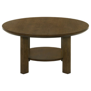 English Elm Crispin Round Oak Veneer Coffee Table with Open Shelf for Casual Living Rooms Brown B062P520066