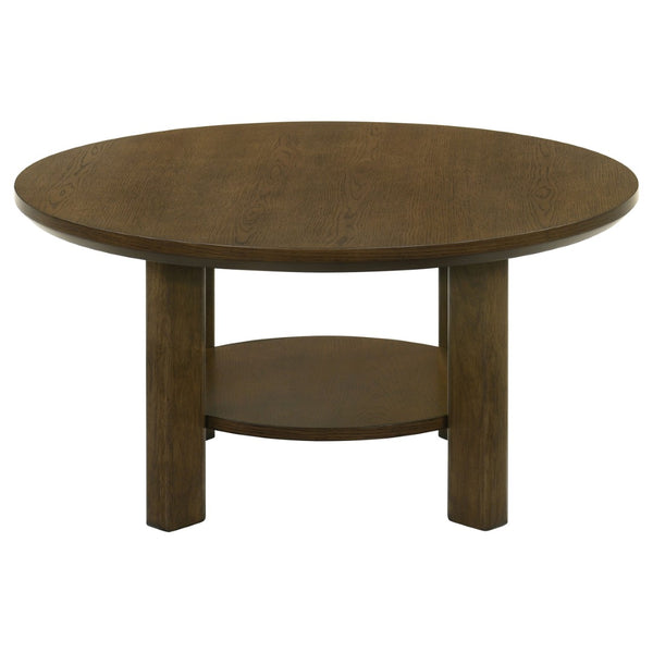 English Elm Crispin Round Oak Veneer Coffee Table with Open Shelf for Casual Living Rooms Brown B062P520066