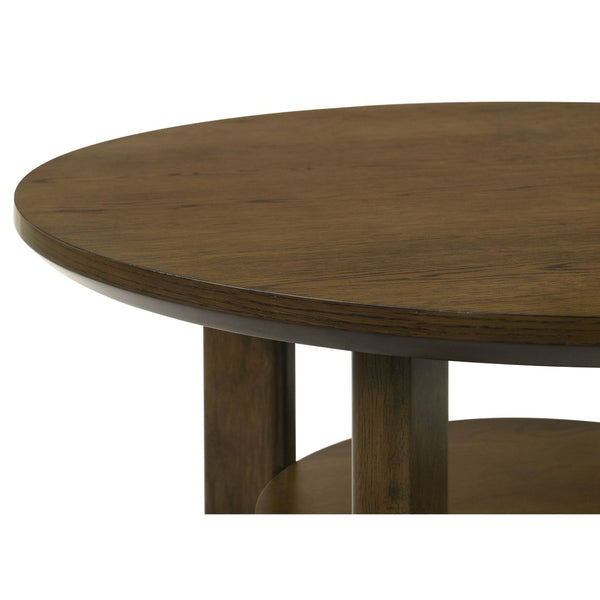 English Elm Crispin Round Oak Veneer Coffee Table with Open Shelf for Casual Living Rooms Brown B062P520066