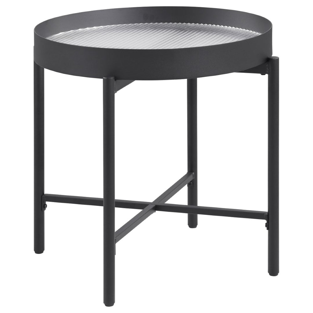 English Elm Rafael Round End Table Reeded Glass Top Metal Frame Industrial Living Room Accent B062P520069