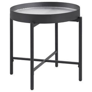 English Elm Rafael Round End Table Reeded Glass Top Metal Frame Industrial Living Room Accent B062P520069