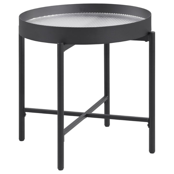 English Elm Rafael Round End Table Reeded Glass Top Metal Frame Industrial Living Room Accent B062P520069