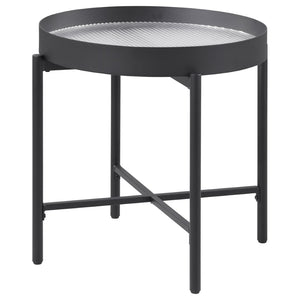 English Elm Rafael Round End Table Reeded Glass Top Metal Frame Industrial Living Room Accent B062P520069