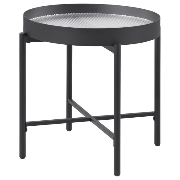English Elm Rafael Round End Table Reeded Glass Top Metal Frame Industrial Living Room Accent B062P520069