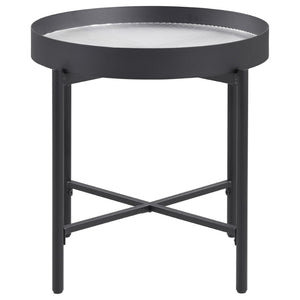 English Elm Rafael Round End Table Reeded Glass Top Metal Frame Industrial Living Room Accent B062P520069
