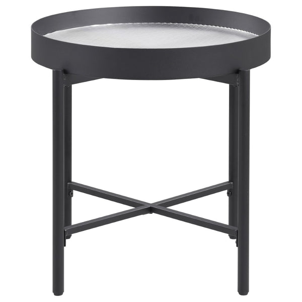 English Elm Rafael Round End Table Reeded Glass Top Metal Frame Industrial Living Room Accent B062P520069