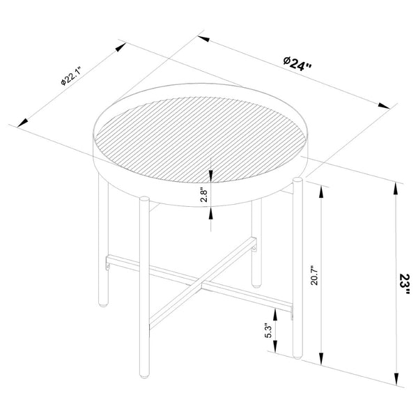 English Elm Rafael Round End Table Reeded Glass Top Metal Frame Industrial Living Room Accent B062P520069