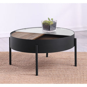 English Elm Rafael Round Coffee Table Reeded Glass Sliding Panel Mixed Material Modern Living Room B062P520070