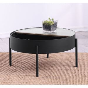 English Elm Rafael Round Coffee Table Reeded Glass Sliding Panel Mixed Material Modern Living Room B062P520070