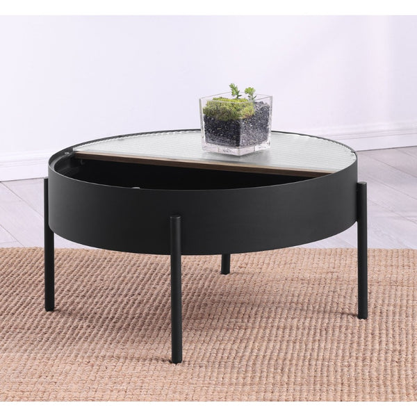 English Elm Rafael Round Coffee Table Reeded Glass Sliding Panel Mixed Material Modern Living Room B062P520070